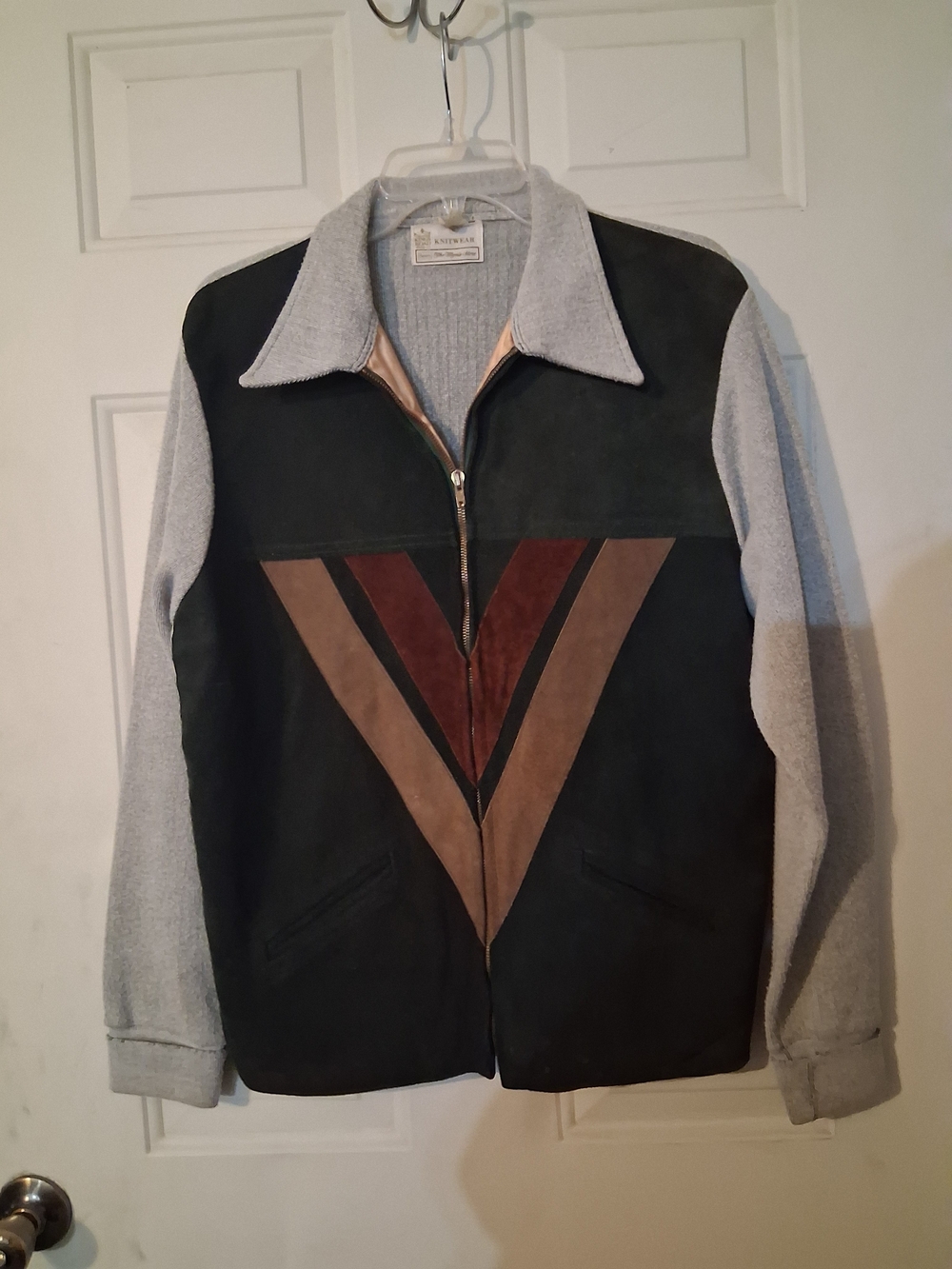 Vintage-Inspired Men's Suede & Wool Zip Jacket - Black and Gray